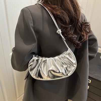 Shiny Dumpling Bag Fashionable and Elegant Pleated Single-shoulder Bag Hand-held Armpit Bag