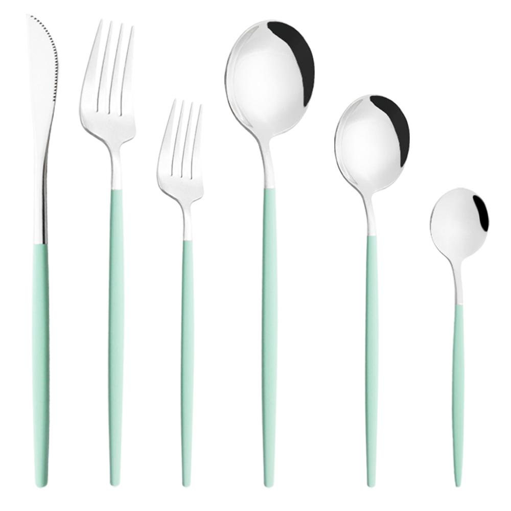 6Pcs/Set Gold Dinnerware Cutlery Set Mirror Stainless Steel Dinner Flatware Knife Dessert Fork Coffee Spoon Tableware Silverware Set