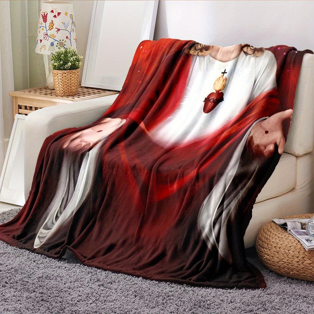 Bohemian Style Jesus Christ Printed Flannel Blanket, Soft and Lightweight, All-Season Home & Outdoor Use Sofa Bed Travel,