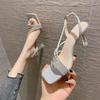 Fashion Niche Design Stiletto Sandals Women's Summer New Temperament Square Toe Open Toe Rhinestone Not Tiring Feet Versatile High Heels