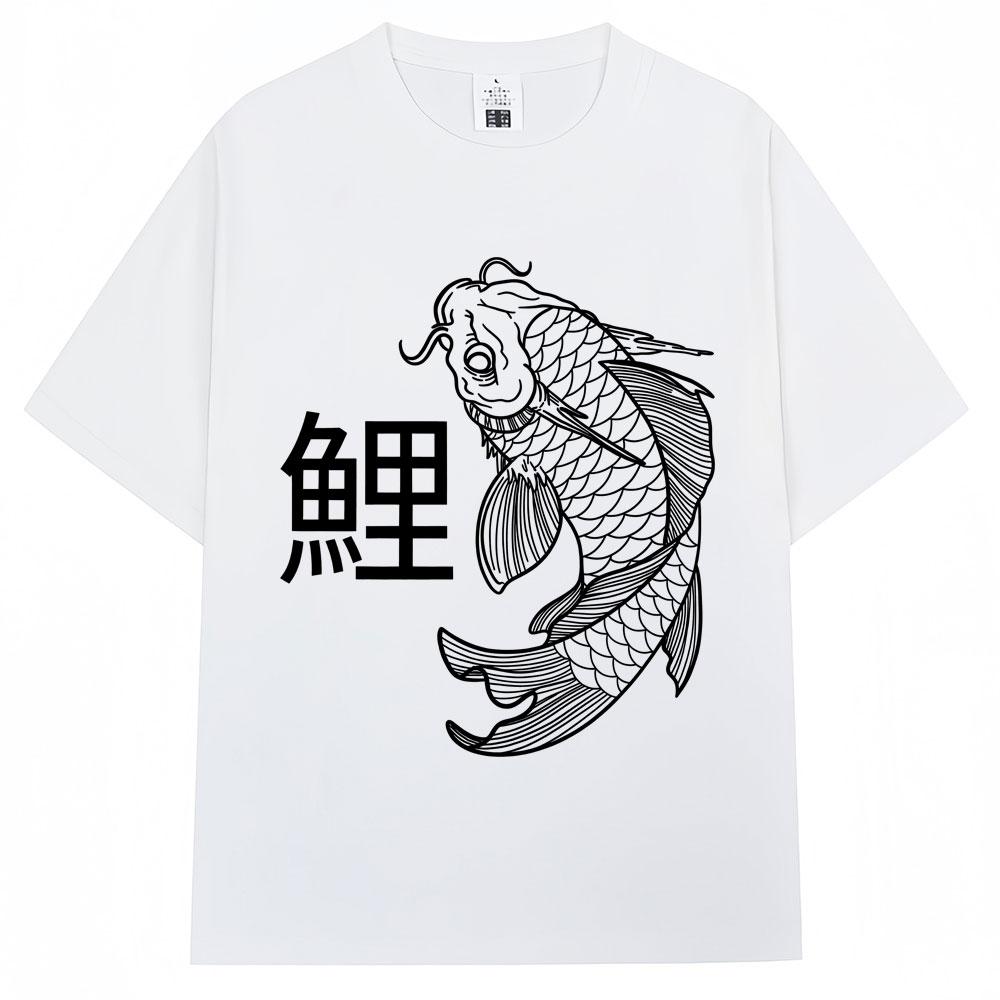 Japanese Style Koi Sign Graphic Tshirts Men Women Fashion Classic Y2k Short Sleeve Oversized Cotton Casual T Shirts Streetwear