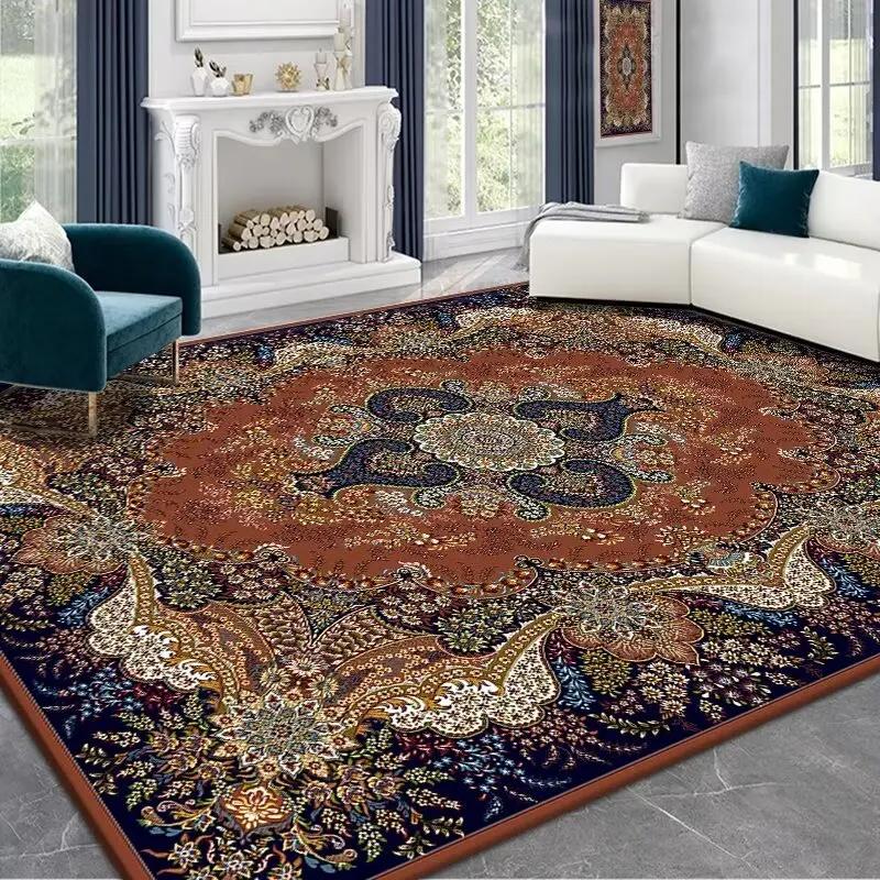 Persian Deluxe Ethnic Style Carpet for Living Room Blue Home Decor Bedroom Tea Table Rug Washable Short Plush Lounge Floor Mats