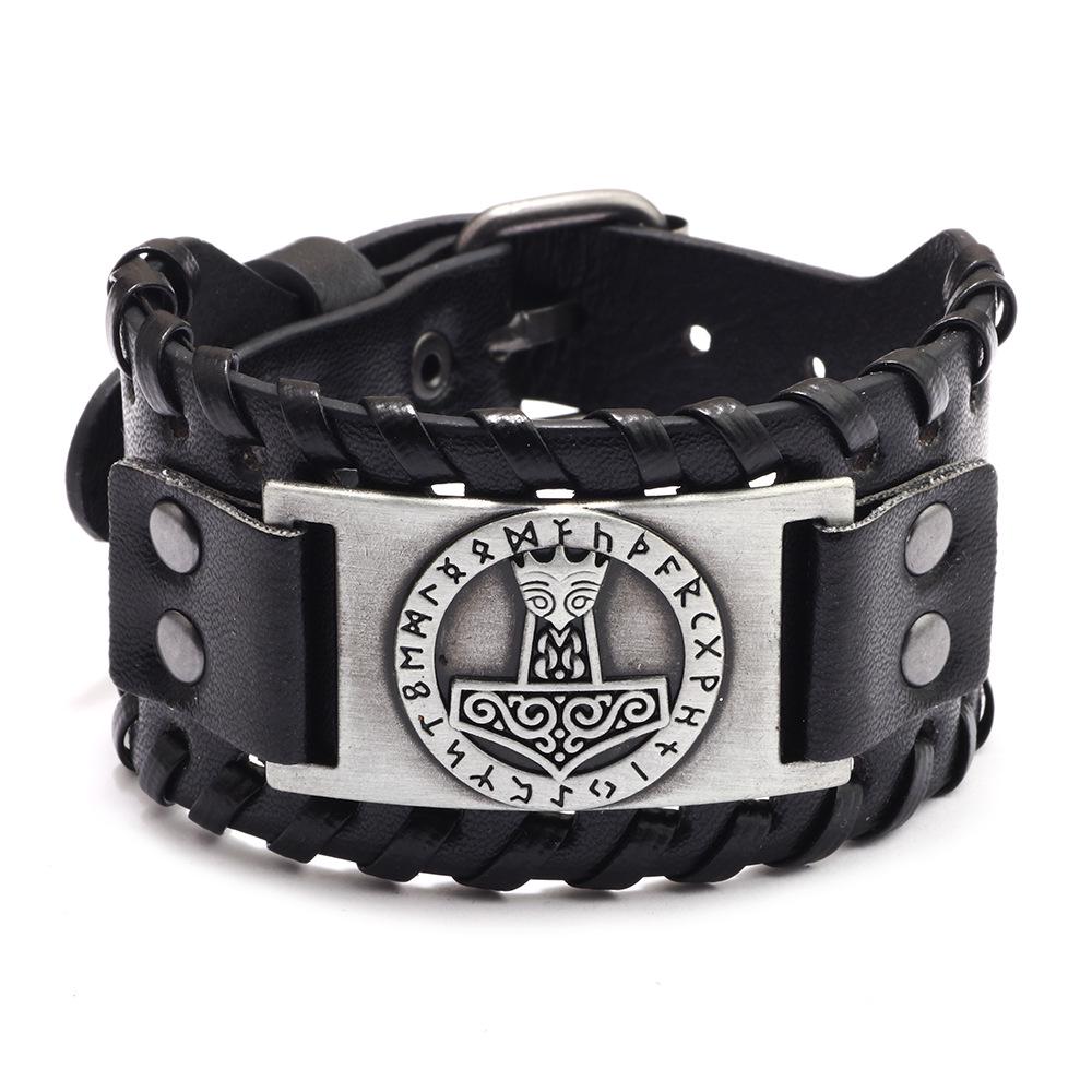 European & American Fashion Thor's Hammer Leather Bracelet - Alloy & PU Leather