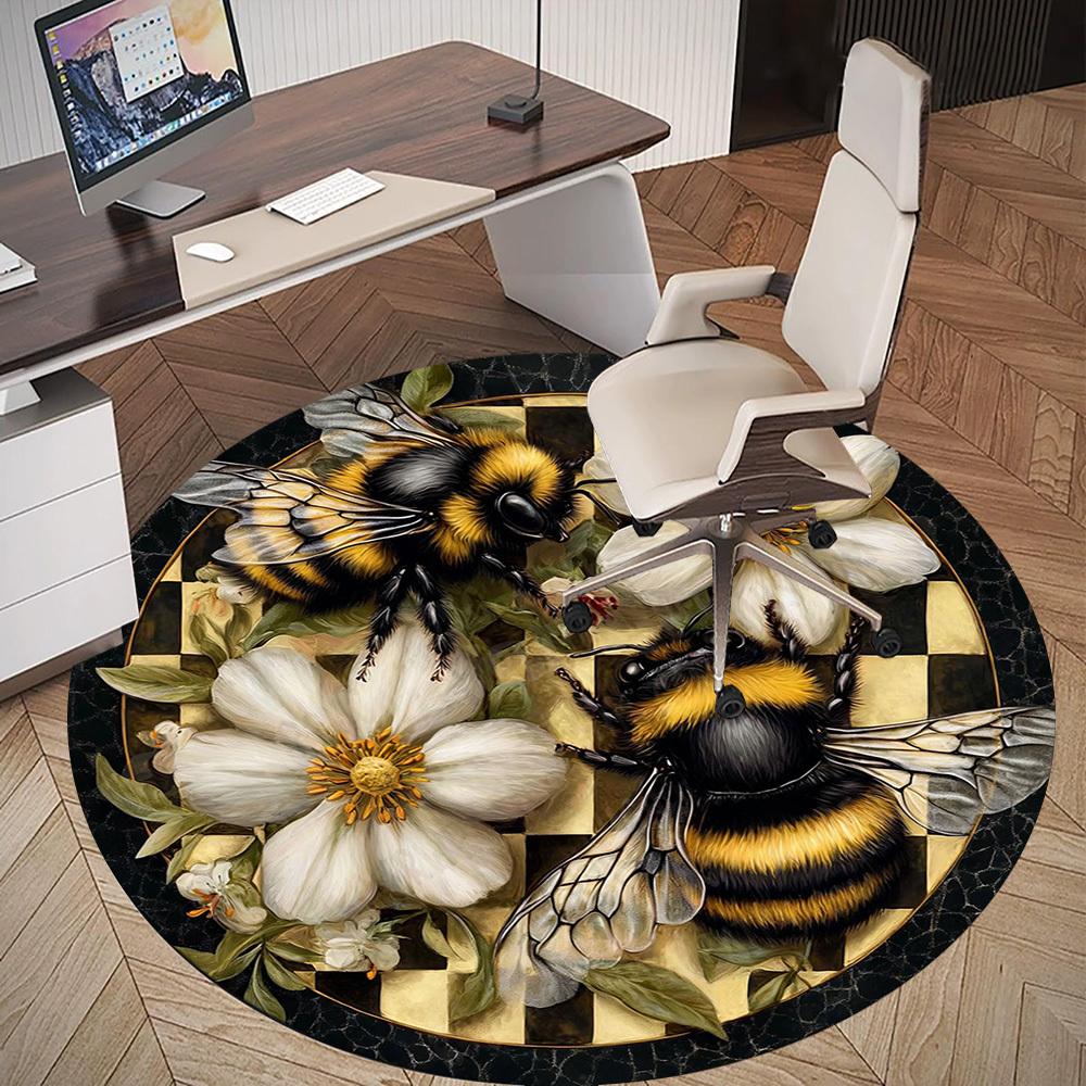 1PC Bumblebee Flowers Office Round Area Rug, Under Office Chairs Bedroom Living Room Home Decor, Carpet for Office -1110073