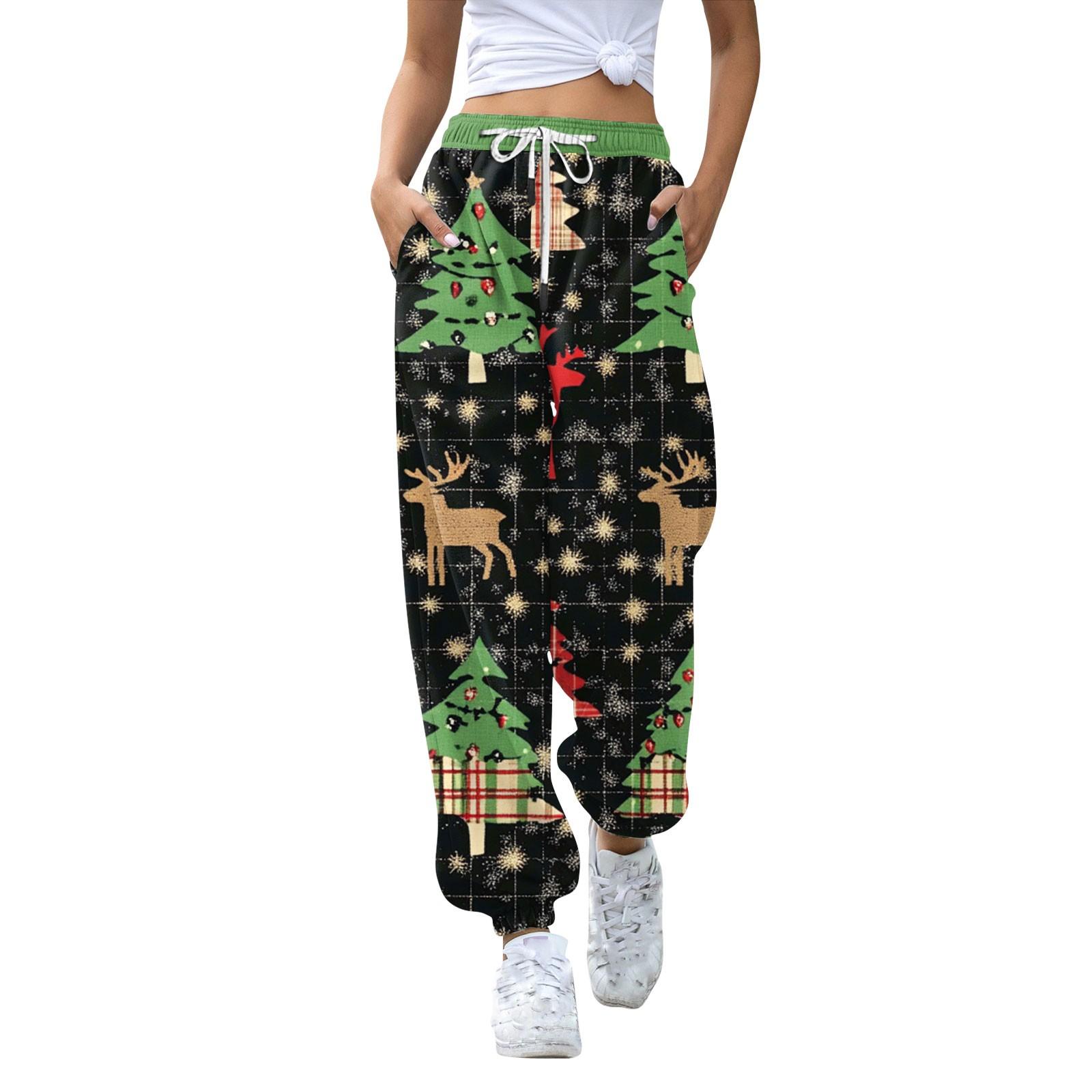 

Женские спортивные штаны с высокой талией, рождественским принтом, карманами, затягивающимися на шнурок XXXL чёрный
