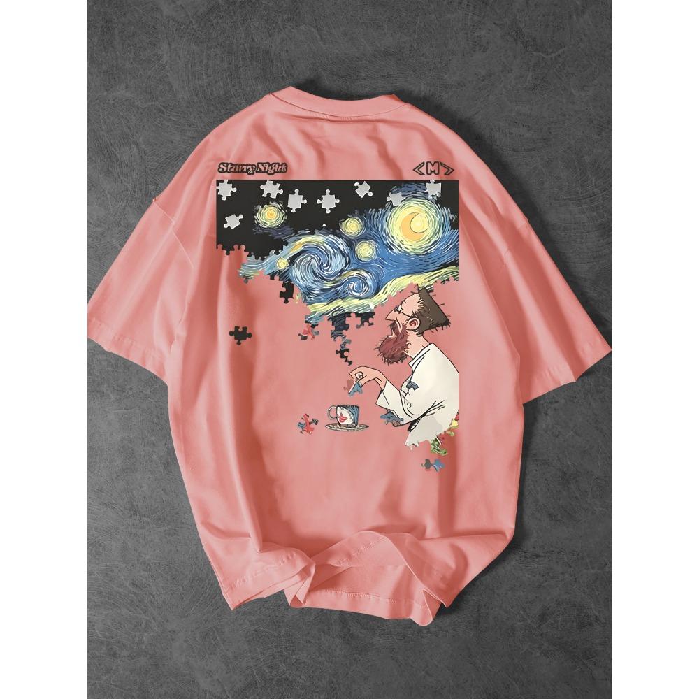 Summer Men Artistic T-shirt Breathable and Comfortable Fabric Pure Cotton Soft Material Trendy Fashionable