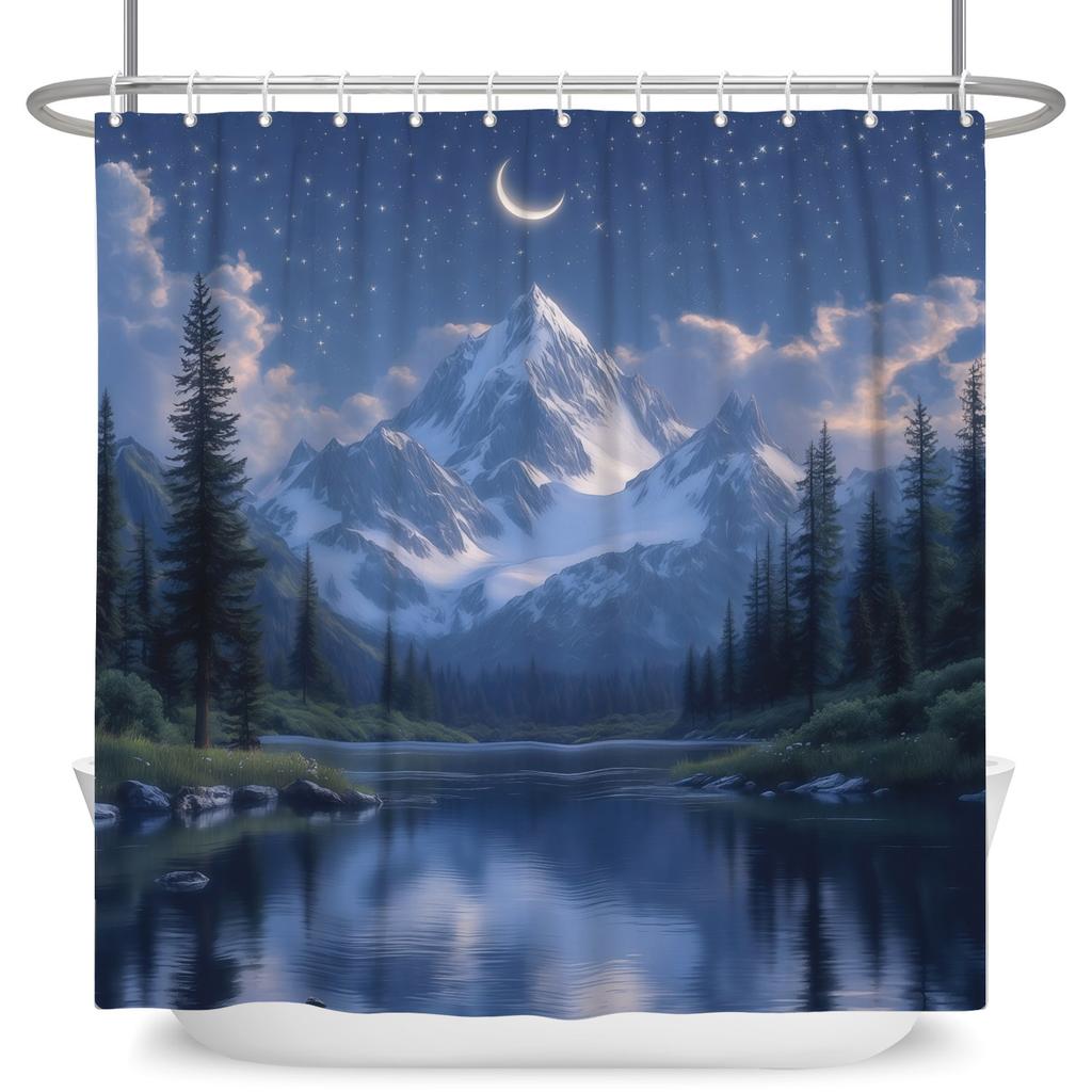Dreamy Starry Sky Theme Modern Bathroom Curtain Aurora Planet Galaxy Moon Waterproof Polyester Shower Curtain Decor With 12 Hook