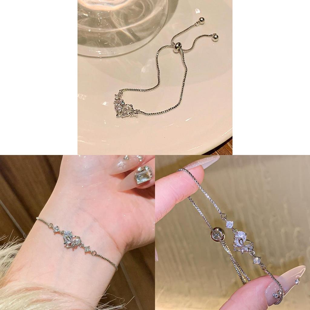 Korean Style Zircon Heart Shape Hand Chain With Adjustable Length For Women