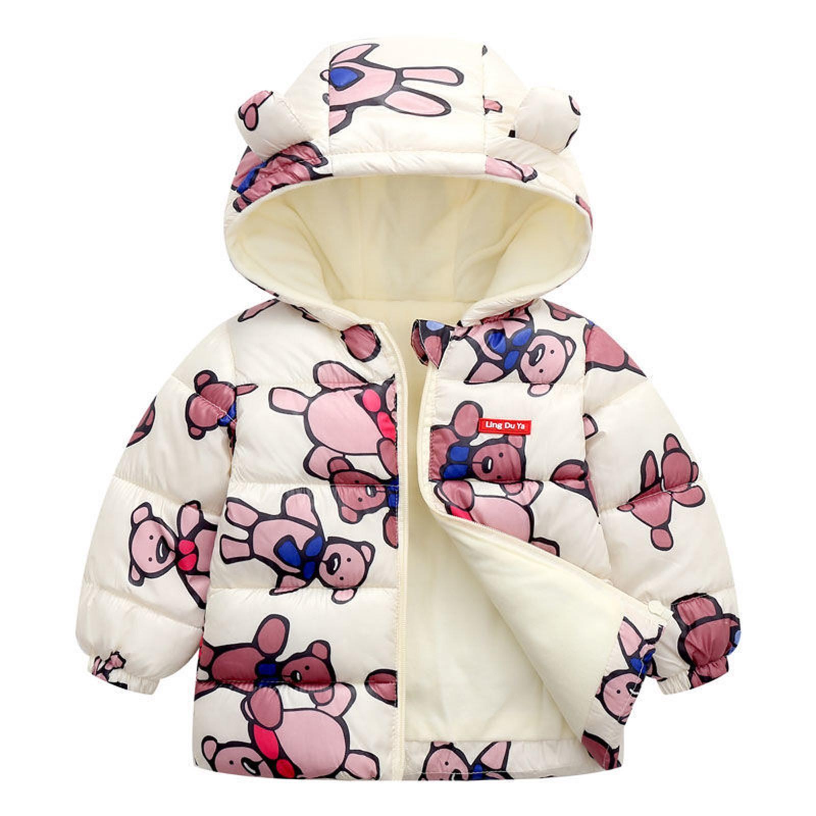 

Chlidren Boys Girl Winter Coats Jacket Kids ZipThick Ears Snow Hoodie Clothes 110 белый