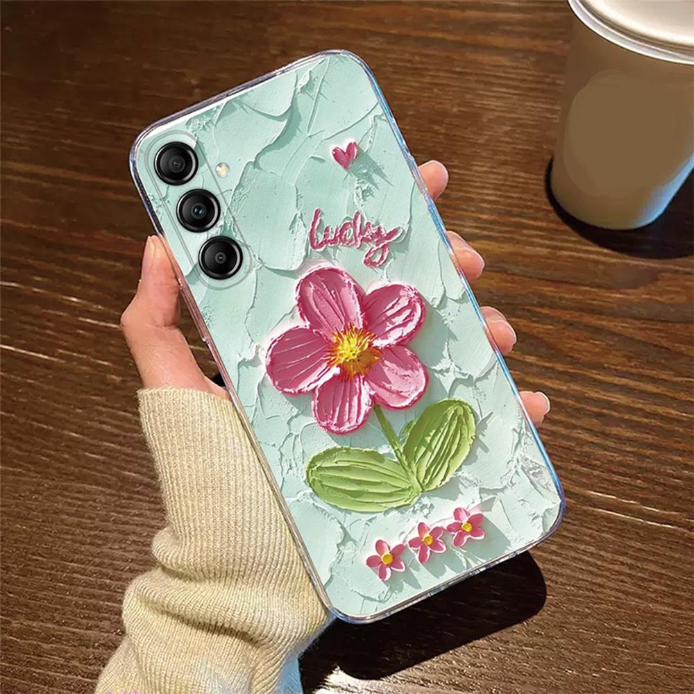 For Samsung Galaxy M13 M14 M15 M23 M33 M34 M53 M54 M55 Oil Painting White Daisy Flower Phone Case Clear Transparent Couple Cover