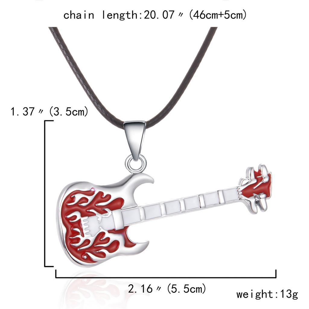 Stainless Steel Guitar Pendant Necklace For Men Women Retro Punk Musical Instrument Rope Chain Choker Party Jewelry Gift