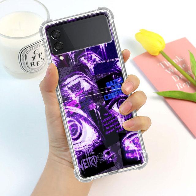 Scary Face Eyes Smiley Case For Samsung Galaxy Z Flip 3 4 5g Funda Z Flip3 Clear Pc Hard Shockproof Back Phone Coque Shell