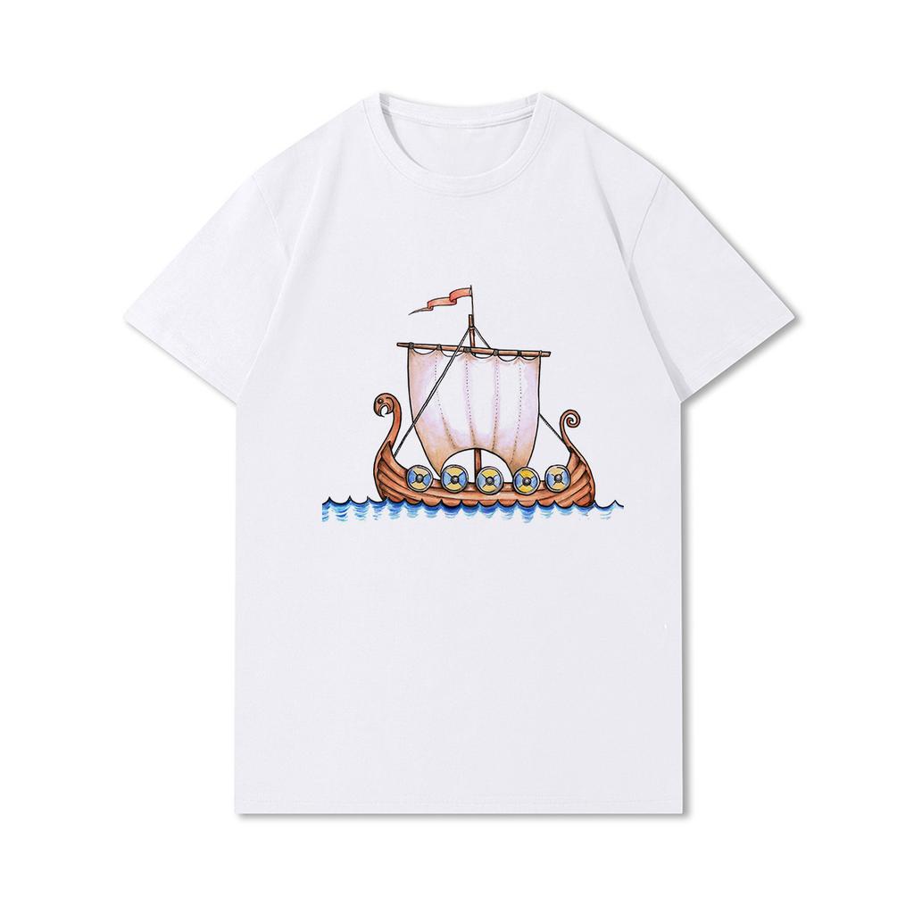 100% Cotton Summer Men T Shirts Viking Vintage Skull Beard with Headphone Printed Casual Top Tees