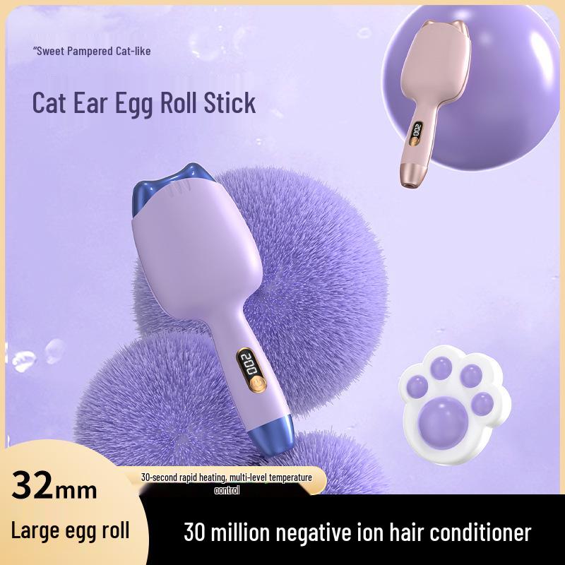 

Cat Ear 32mm Curling Wand - Girly Style with Clamp, Water Wave Egg Roll Design, Mini Three-Speed Temperature Control. Empty Gift Box розовый