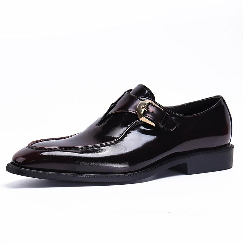 Fashion Luxury Patent Leather Mens Formal Shoes Handmade Buckle Decorated Genuine Leather 2025 Wedding Social Shoes Man