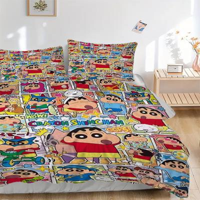 Juego de Funda Nórdica de 3 Piezas Crayon Shin-chan, 1 Funda Nórdica + 1/2 Fundas de Almohada (Sin Inserto), Funda Nórdica Matrimonial, Juego de Cama, Ropa de Cama, Estacional B
