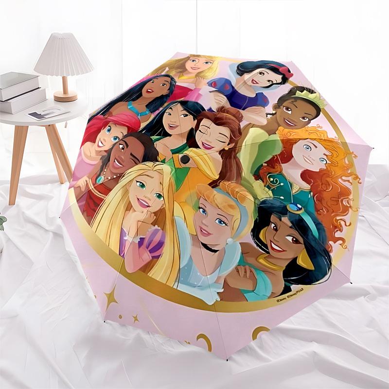 Disney Princesses, Friendship Themed Automatic Opening and Closing Umbrella, Brightly Colored 8-rib Portable Umbrella, Suitable for Men and Women