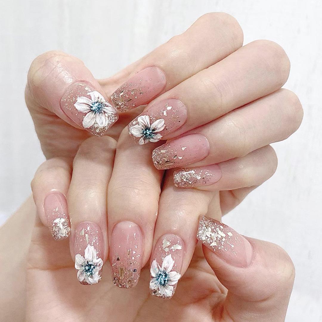 

Retro Camellia Long-Length False Nails - Sweet Pure Desire Style Nail Art Patches