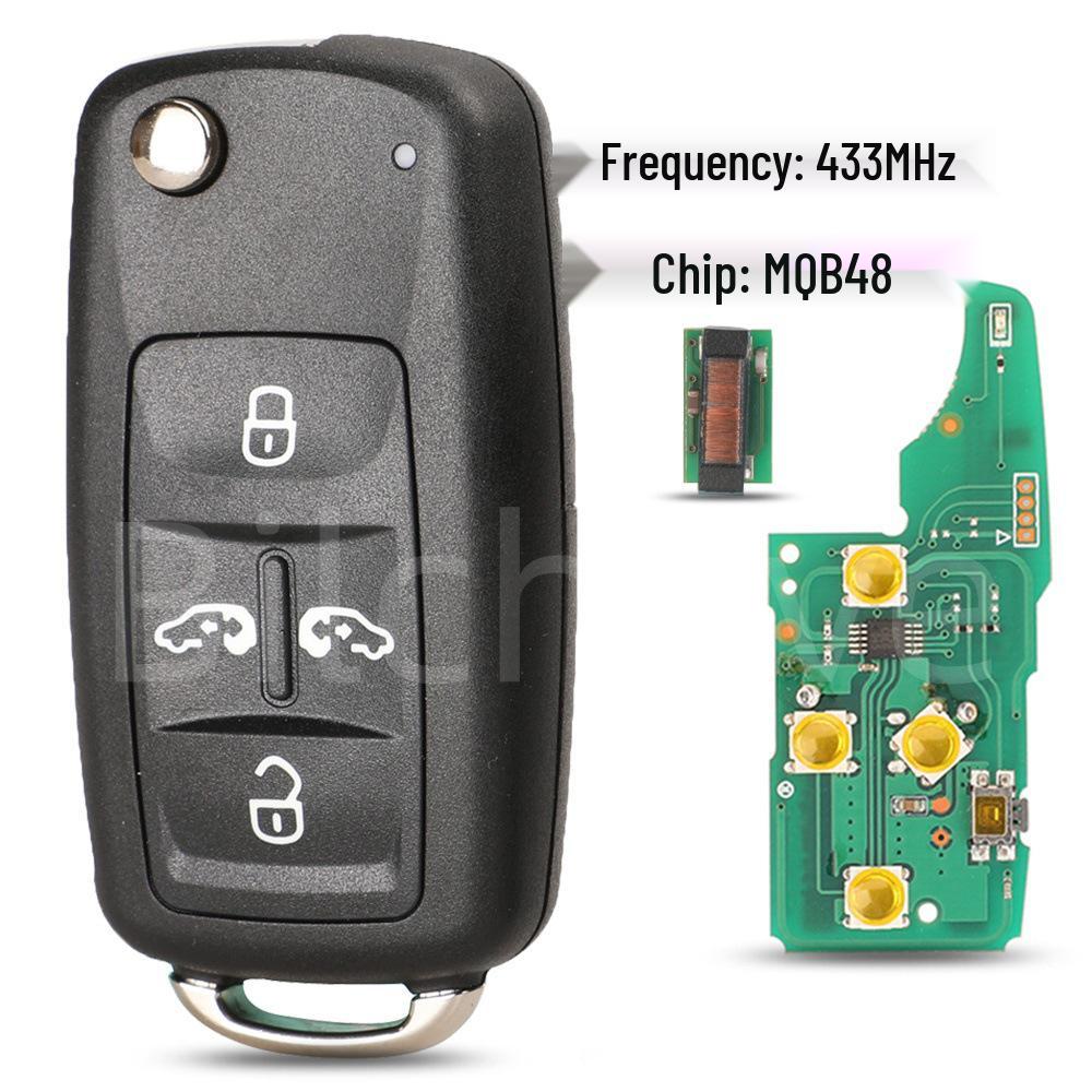 Volkswagen Folding Remote Car Key, 4/5 Button, 433MHz MQB48 Chip, Model 7E0837202BK/K