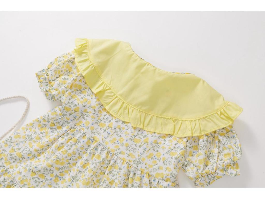 Girls' Floral Summer Dress 2025: Korean Mori Style with Bag - Trendy Pastoral Fashion for Kids