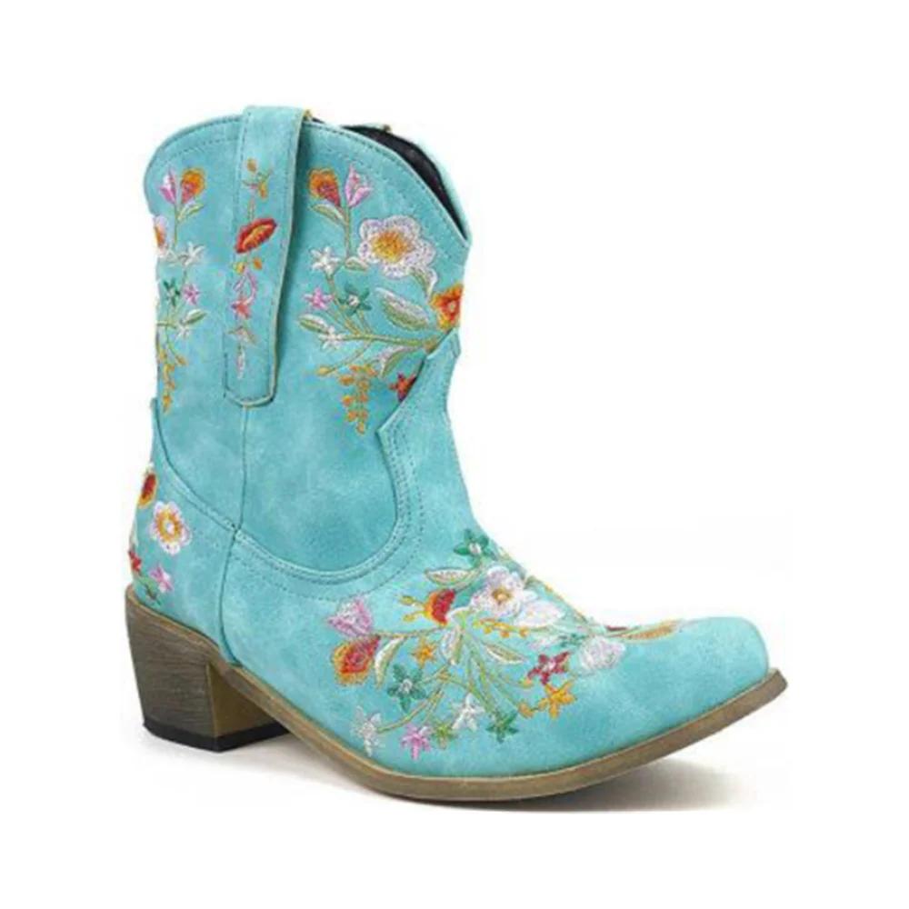 Fashion Women Cowboy Boots Luxury Embroidery Pointed Toe Winter Boots Ladies Shoes Comfortable Designer Botas Outdoor Skidproof Wearable