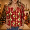 Women's V-Neck Christmas Print Shirt with Three-Quarter Sleeve and Loose Fit for Casual Daily Wear