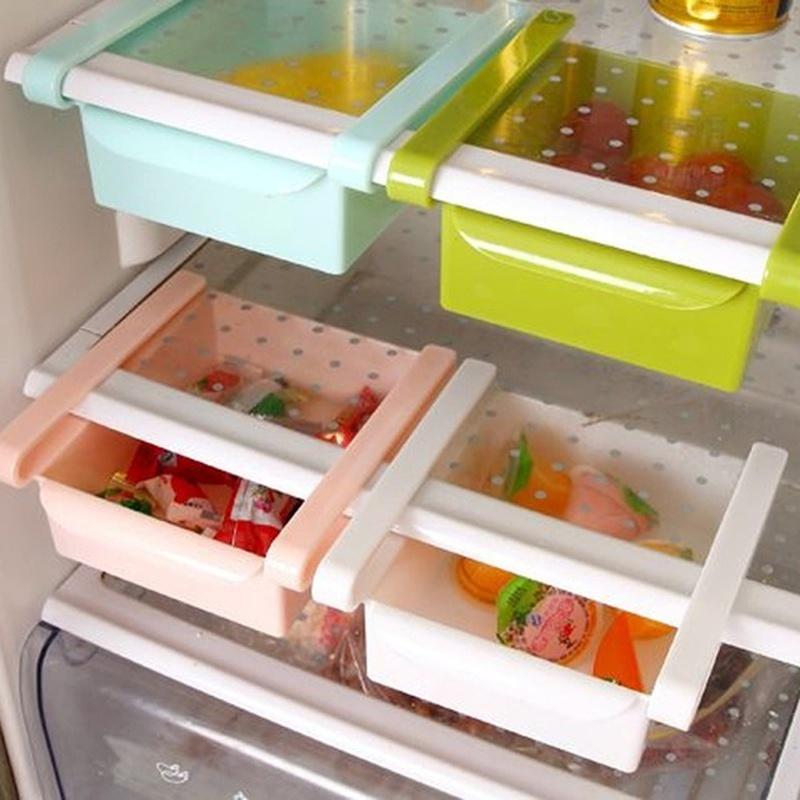 2Pcs Durable ABS Storage Rack Sliding Kitchen Refrigerator Fridge Shelf Holder Storage Box Home Supplies
