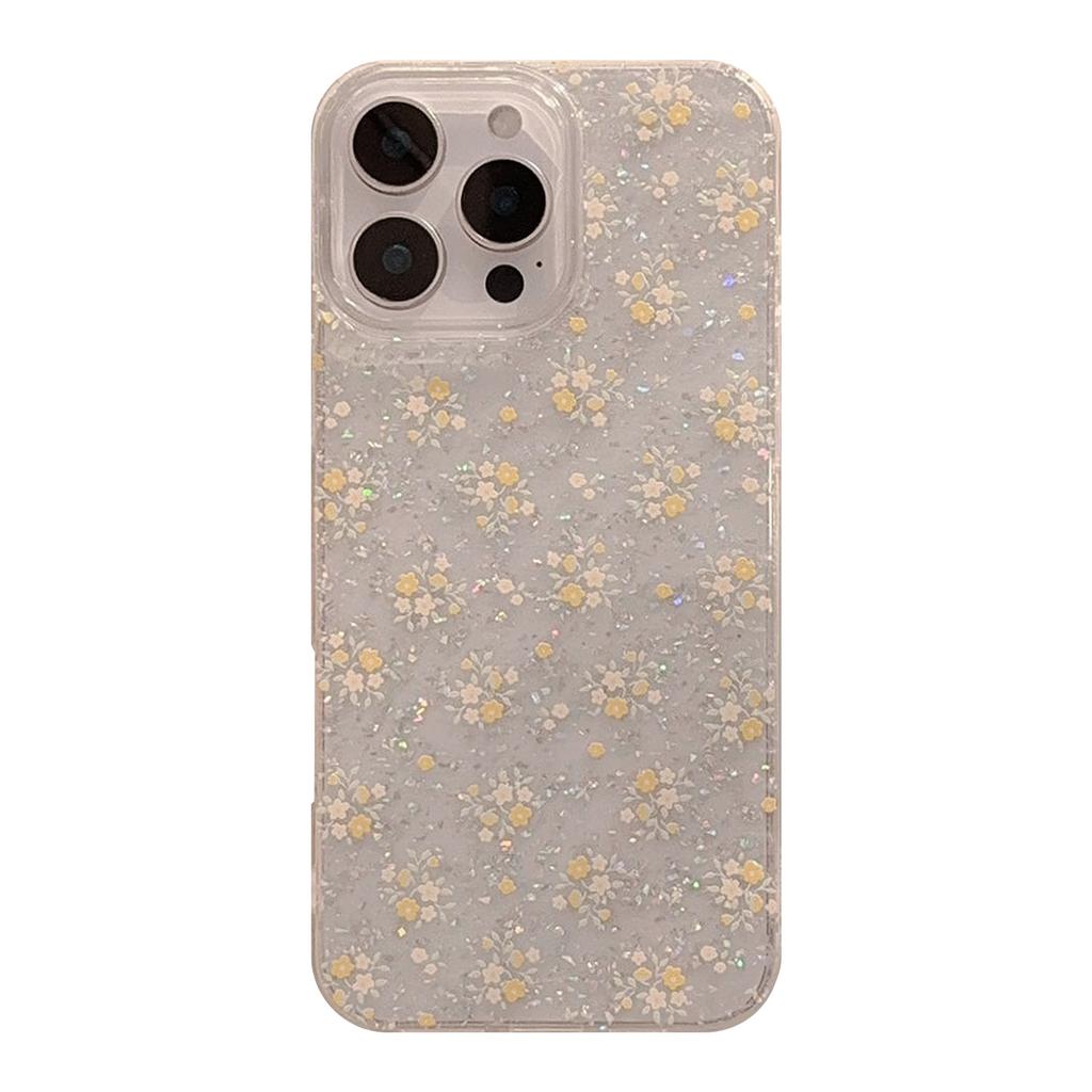 Warm Yellow Florals Suitable for Apple 16promax Mobile Phone Case 17 Fresh and Beautiful Iphone14 Glitter Powder 11 Transparent