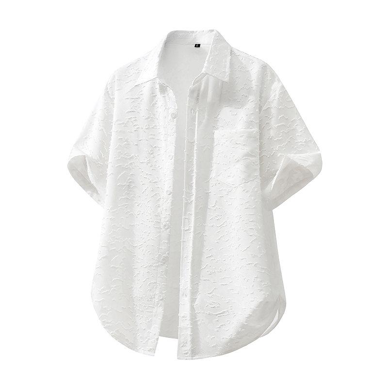 Nuova Camicia Estiva Casual da Uomo a Maniche Corte Vintage Usurata Tinta Unita Stampa Hawaiana Top da Spiaggia Blusa alla Moda