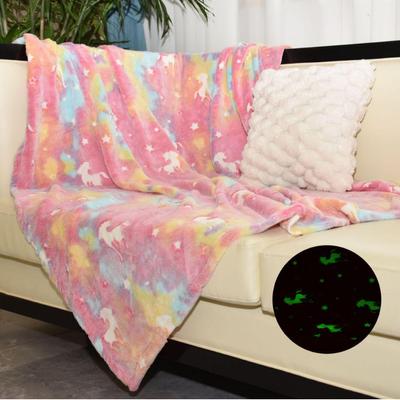 Coperta in Flanella Double-Sided con Unicorno Luminoso al Buio per Aria Condizionata per Bambini