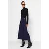 Navy Blue Belt Detailed Woven Skirt Tctaw24ee00014