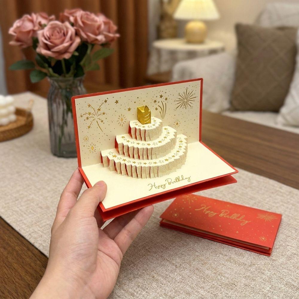 Illuminated 3D Pop-Up Cake Greeting Card 6 Card Slots Lucky Money Envelope Surprise Gifts