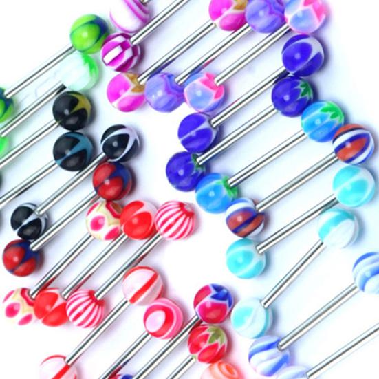 30 Pcs Multicolor Tounge Rings Bars 316L Surgical Steel Barbell Body Piercing Jewelry