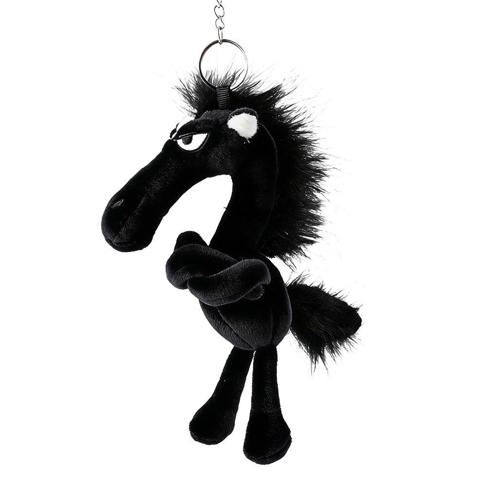 Lucky Black Horse Plush Keychain Animal Bag Charm Pendant Plush Arrogance Pony Keychain Kawaii Animal Plush Keychain Funny Toy чёрный