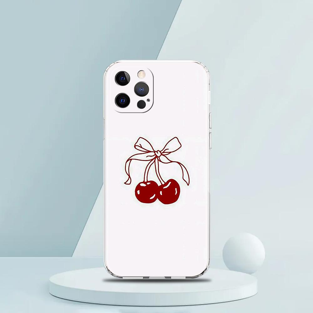 Cute Cherry Bow Luxury Phone Case For iPhone 18 16 15 14 13 12 11 Pro Max XS X XR SE 7 8 Plus Soft Silicone Clear Cover