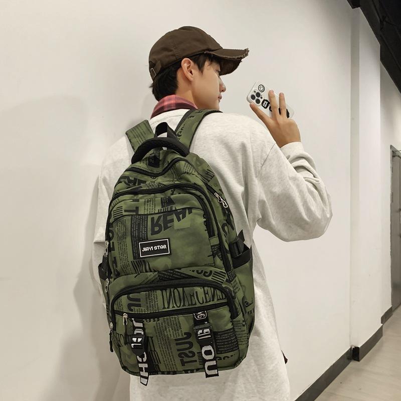 Trendy Brand Camouflage Backpack Men's Large Capacity Casual Junior High and School Student Schoolbag Female Harajuku Style Graffiti Couple Backpack