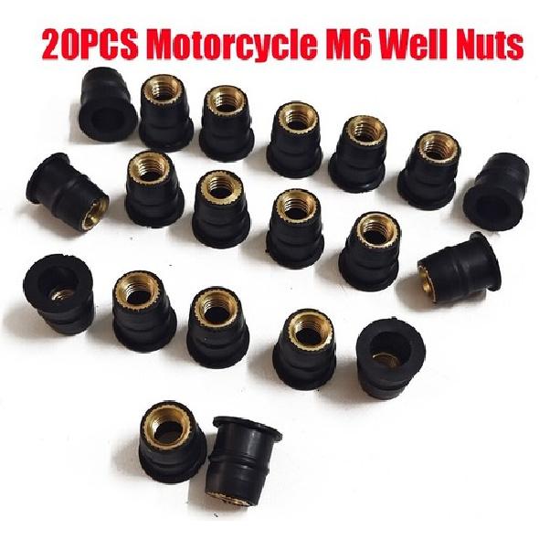 Комплект гаек-бочонков M6 для мотоцикла, ветровое стекло, латунные и резиновые гайки, облицовка, черный*20