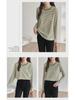 Women's Spring 2025 Green Striped Long-Sleeve Round Neck T-Shirt: Loose-Fit, Slim-Style, Commuting Top