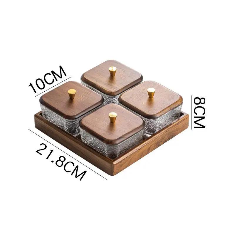 High-grade Solid Wood Glass Fruit Tray Bowl Household Living Room Tea Table Points Snack Candy Dry Fruit Tray Snack Nut Box