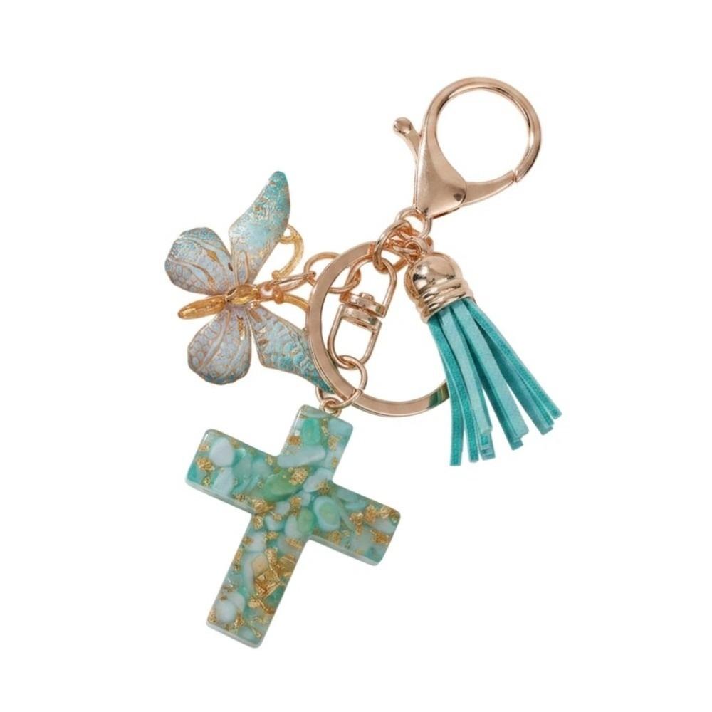 Sequin Butterfly Keychain Tassel Bag Hanging Creative Cross Pendant Keychain Gifts