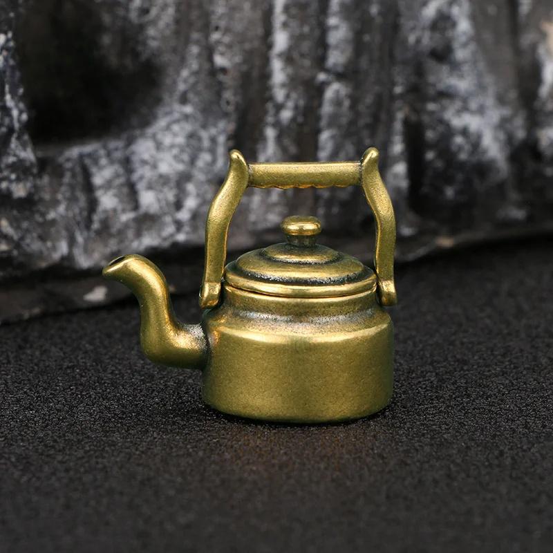 1Pc Antique Copper Mini Fingertip Kettle Teapot Pocket Incense Burner Retro Brass Tea Pet Home Decorations Accessories Desk Ornament