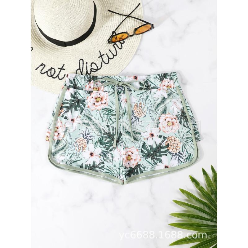 Pantaloncini da bagno con stampa floreale tropicale Vita alta Coulisse Spacco laterale Pantaloncini da spiaggia Costumi da bagno
