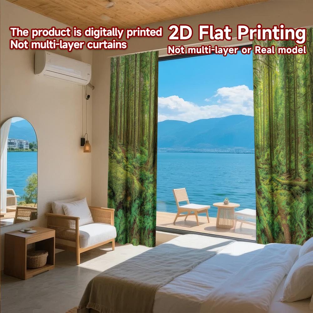 Set Of 2 Flat Printing Curtains Without Rod Forest Serenity View Holiday Easter Printed Fabric Decorations Curtain Made Polyester