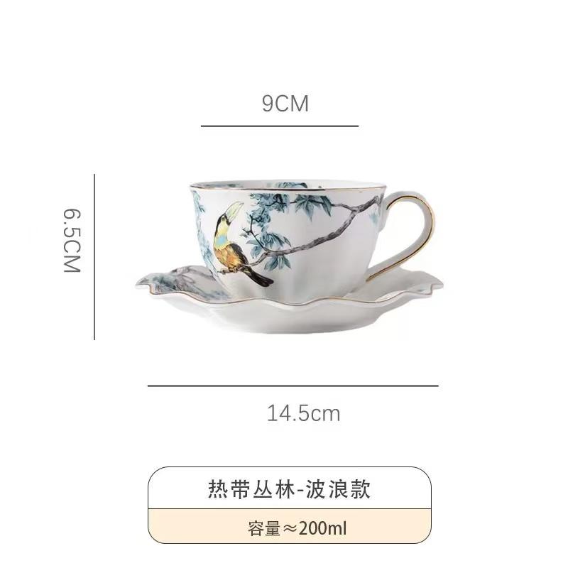 European Ceramic Flower Vine Coffee Cup Saucer Exquisite Flower and Bird Mug Afternoon Tea Flower Teacup Home Breakfast Milk Mug