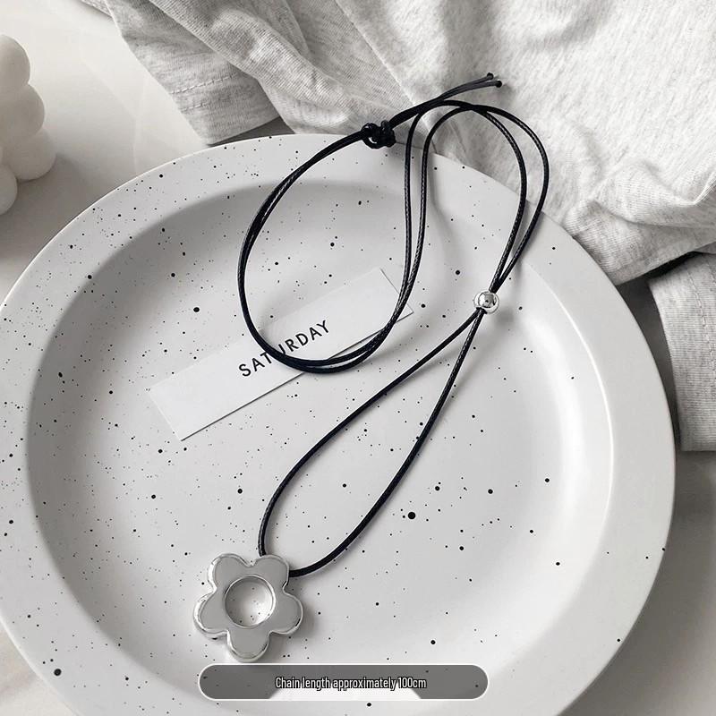 High-End Rose Flower Titanium Steel Necklace - Long Sweater Chain for Spring and Autumn