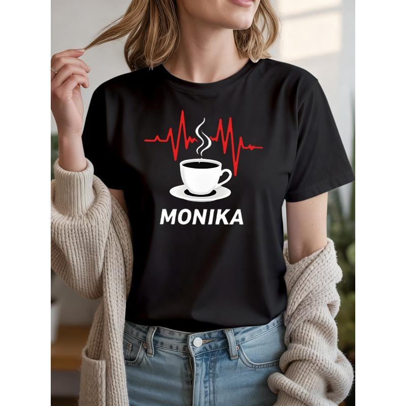 

MONIKA Women s Fashion Printed Round Neck Short Sleeve T-Shirt, Casual and Comfortable for Daily Wear, Your Perfect Choice S чёрный