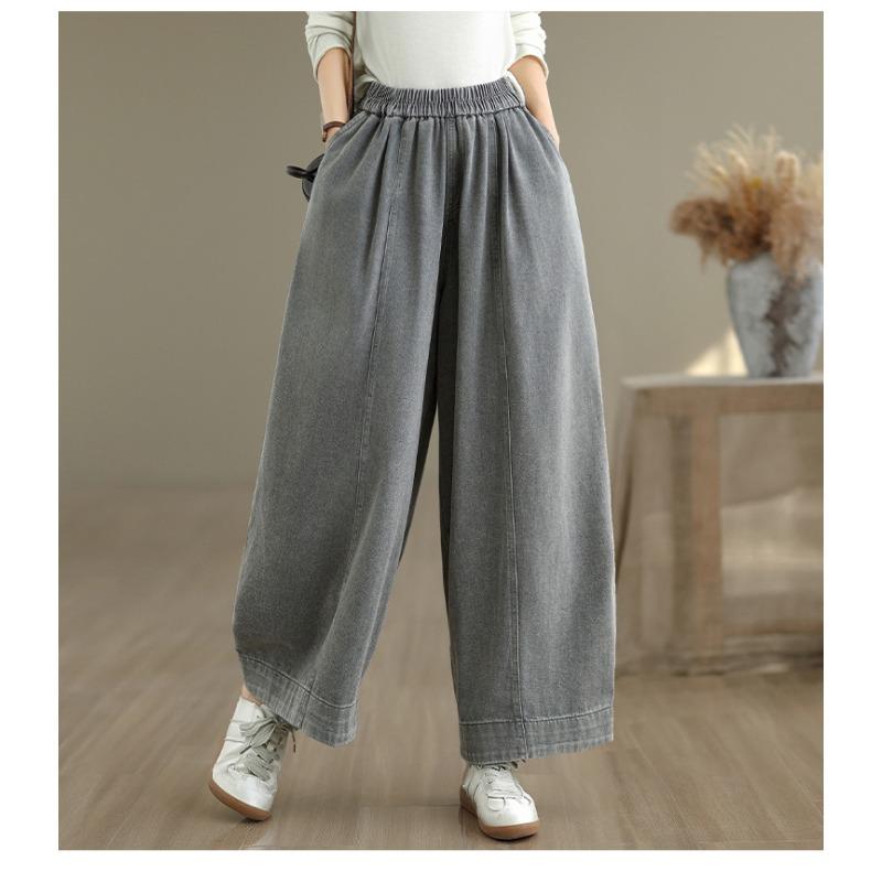 DIMANAF 2026 Nuevos Vaqueros de Verano para Mujer Talla Grande Cintura Elástica Pantalones Largos Sueltos Casuales Pantalones de Mezclilla Algodón