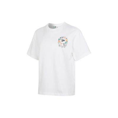 Running Fitness Outdoor Casual Print Round Neck Pullover Short Sleeve Drop Shoulder T-Shirt Women Tops White 626119-52