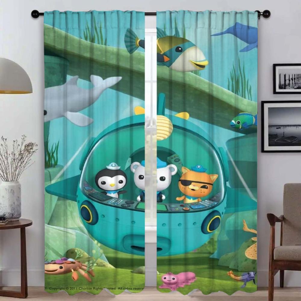 Kitchen Curtains 2 Pieces The Octonauts Shades Window Curtain for Room 2 Panel Home Interior Curtains Halloween Decoration Child