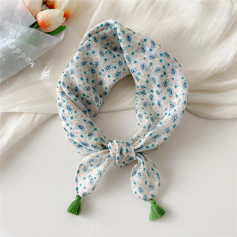 60 Tassel Cotton Linen Small Silk Scarf - Spring/Autumn Versatile Headscarf for Women, Fashionable Neck Protection and Decoration